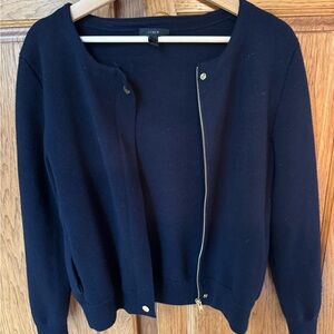 J. Crew Navy Blue Bomber Cardigan with Gold Zipper